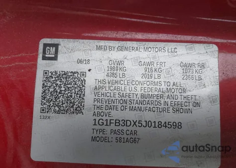 2018 Chevrolet Camaro 1Lt from USA, damaged, VIN 1G1FB3DX5J0184598